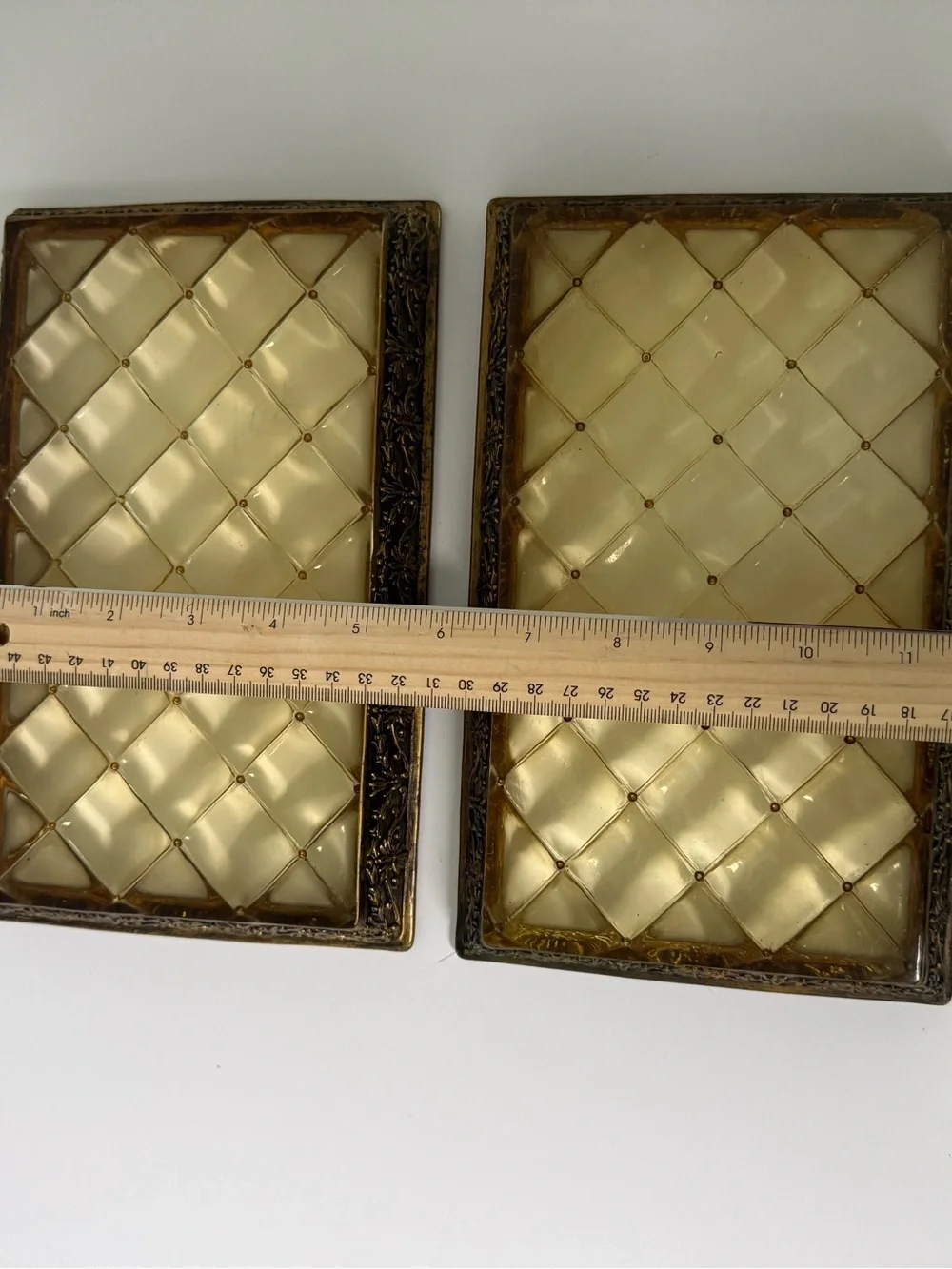 Vintage Gold Quilted Lattice Cosmetic Vanity Trays Set of 2 Hollywood Regency